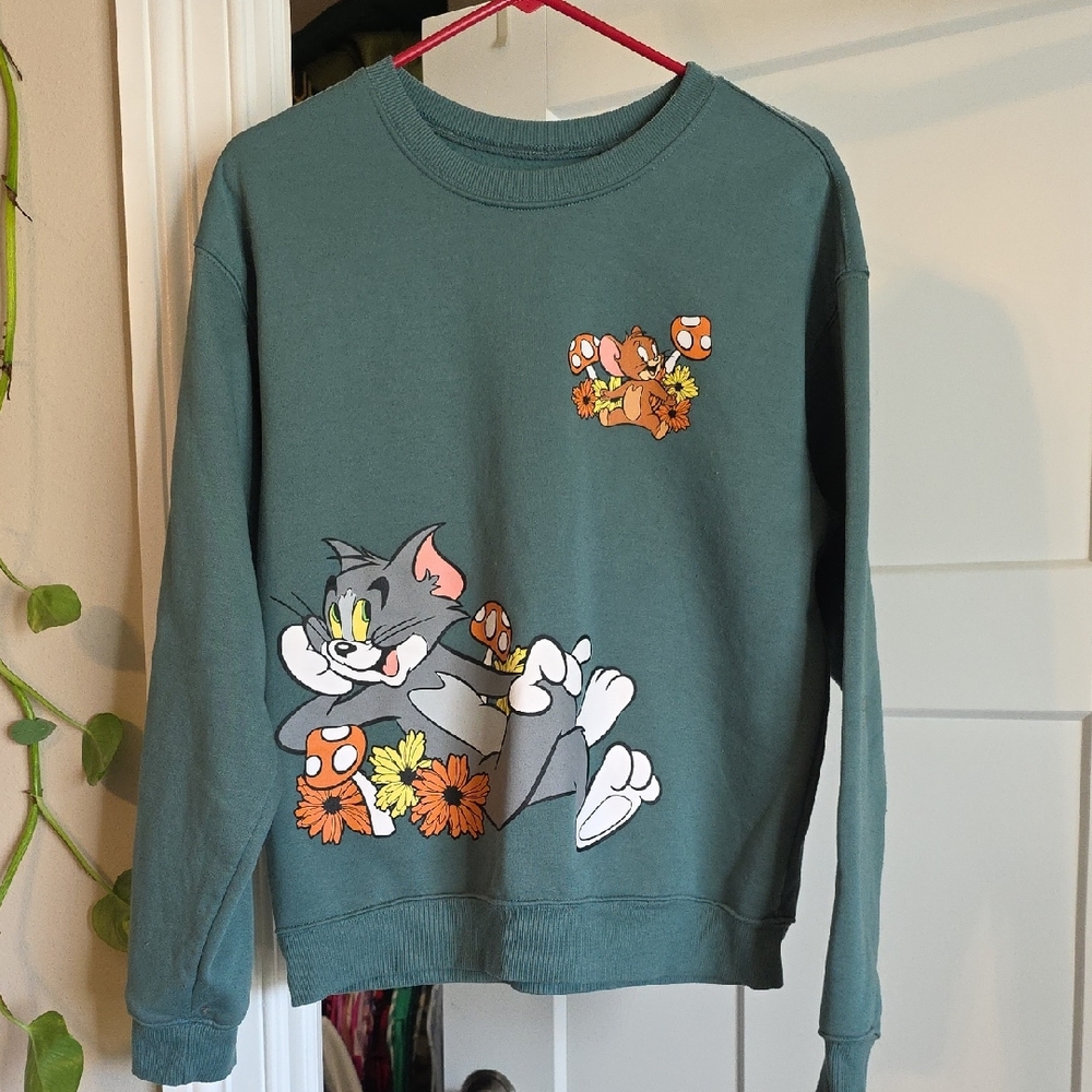 Green Tom and Jerry Graphic Sweatshirt